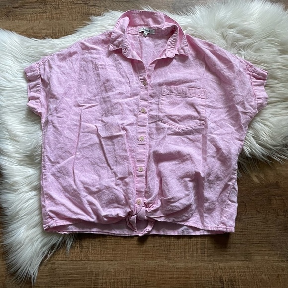MADEWELL Pink Button Down Knot Front Top - Picture 2 of 3